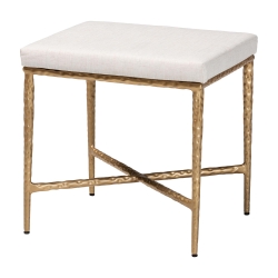 Baxton Studio Fumiye Cocktail Ottoman - Modern Rustic Accent Stool with Hand-Forged Metal Frame and Upholstered Seat for Living Room or Sitting Room, Rectangle 18"